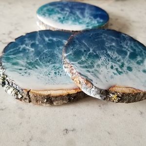 3 Handmade Ocean Wooden Coasters